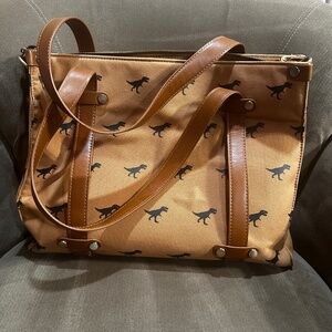 Antik Kraft Khaki with Black Dinosaur Print Canvas Multipurpose Bag